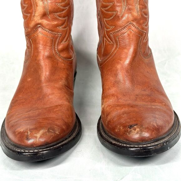 Justin Western Cowboy Boots - Men's Size 8 D BROWN Style 2610 Leather - Picture 4 of 16